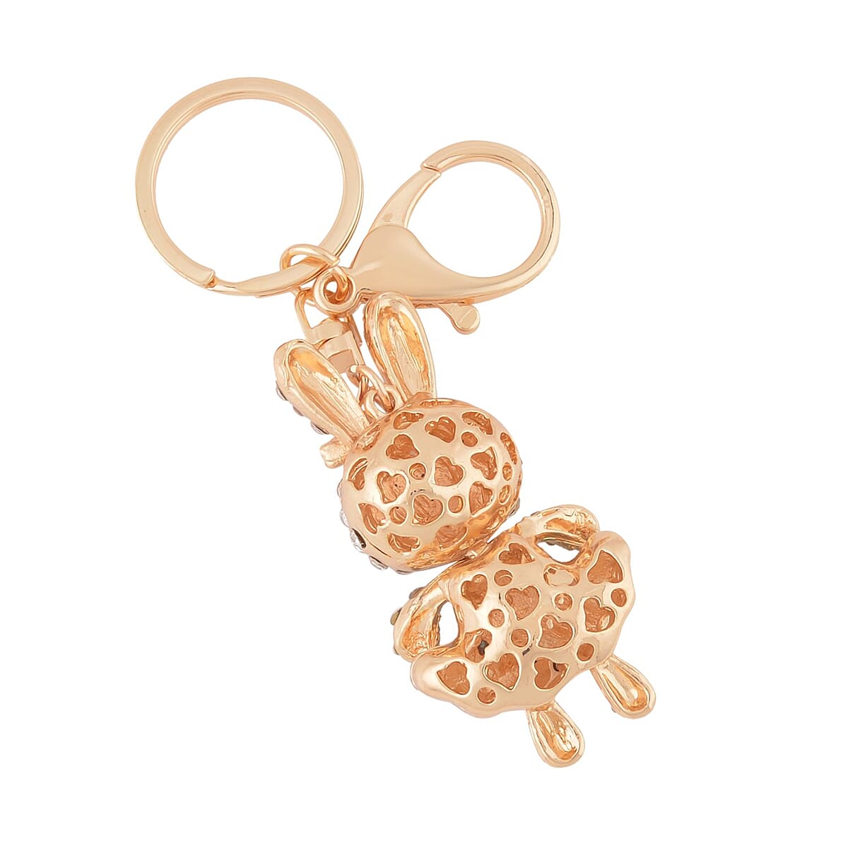 Set of 3 Multi Color Austrian Crystal, Enameled Elephant, Rabbit and High Heel Keychain in Goldtone,  Cute Keychains, Key Holders, Key Rings, Cool Keychains image number 3