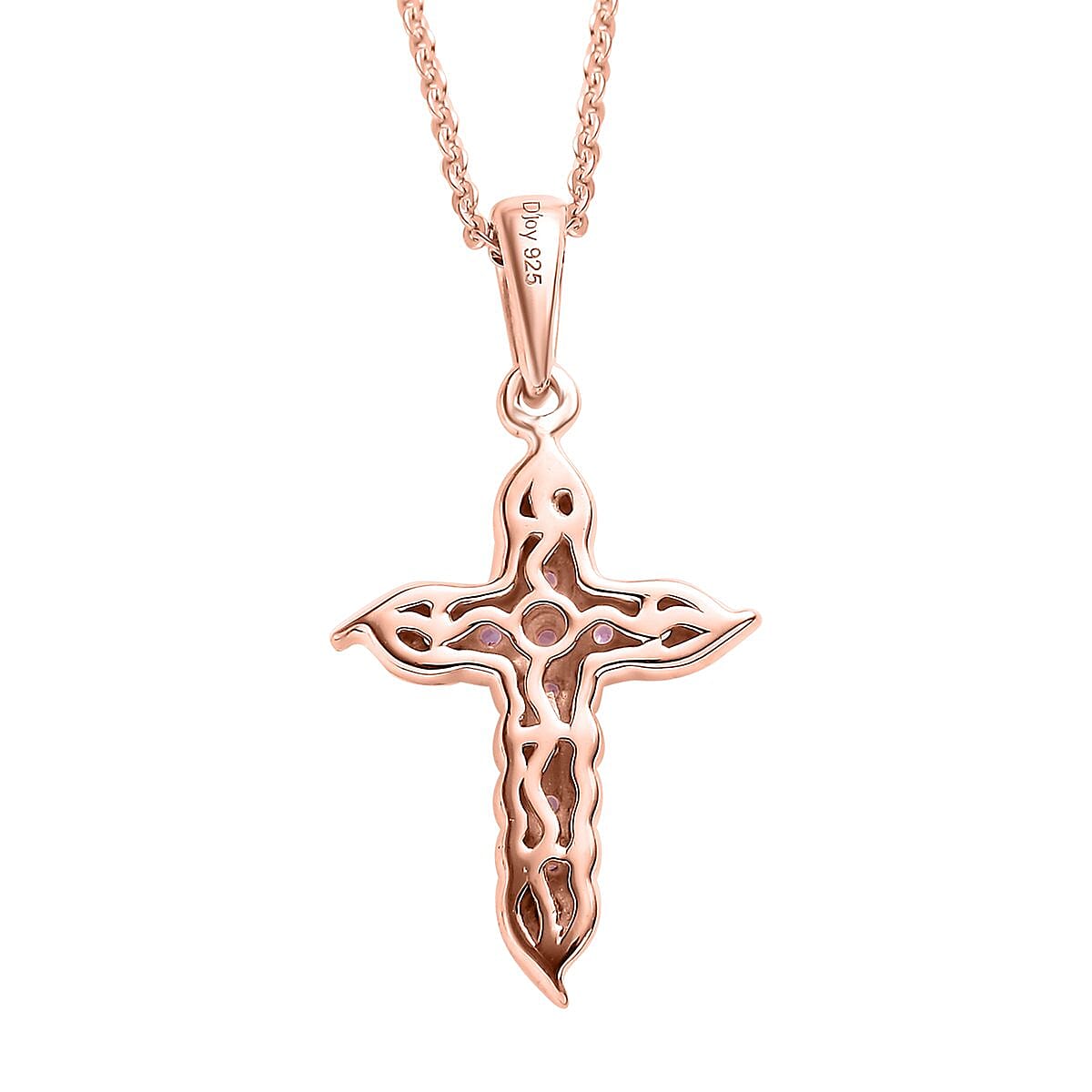 Madagascar Purple Sapphire Cross Pendant Necklace 20 Inches in Vermeil Rose Gold Over Sterling Silver 0.35 ctw image number 4