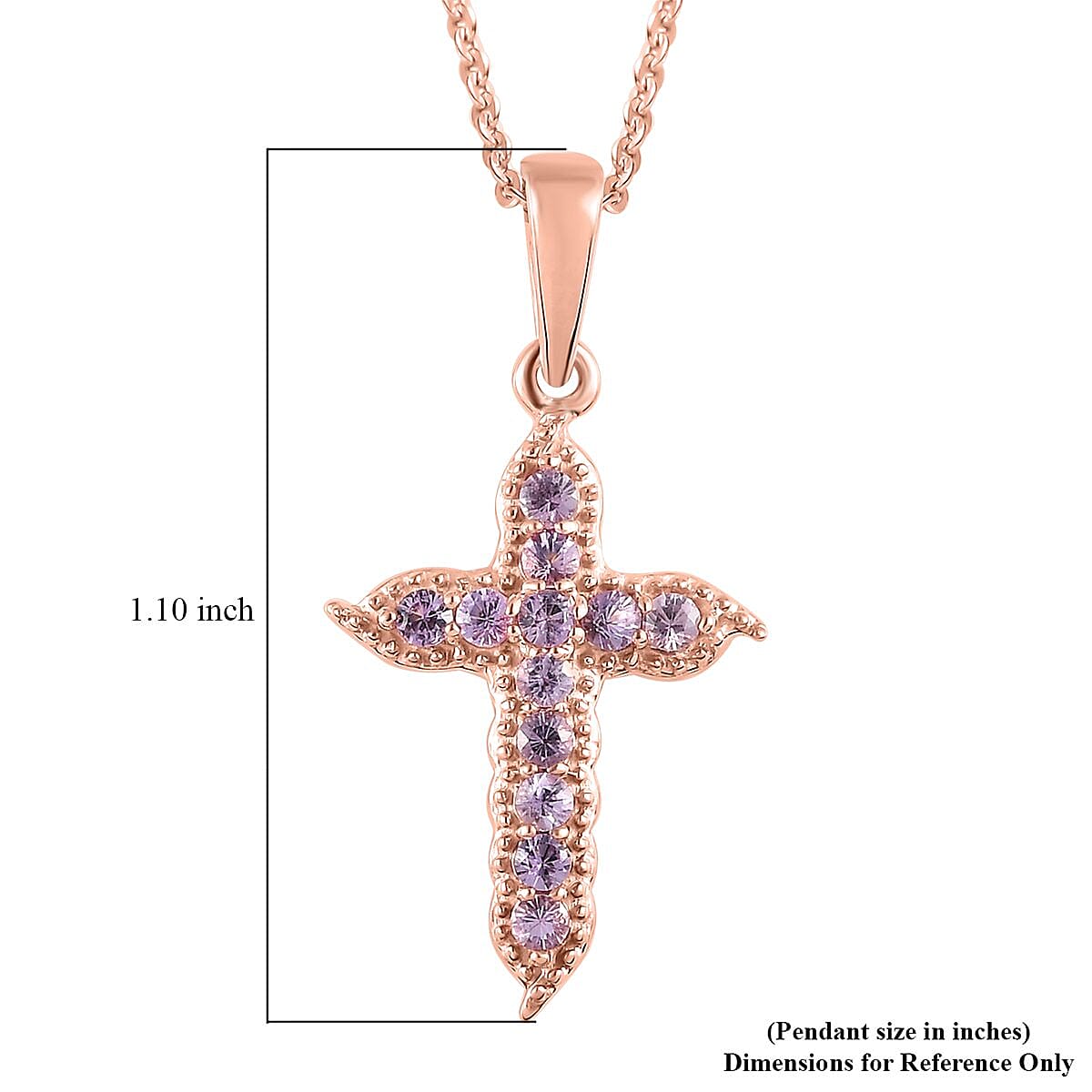 Madagascar Purple Sapphire Cross Pendant Necklace 20 Inches in Vermeil Rose Gold Over Sterling Silver 0.35 ctw image number 6