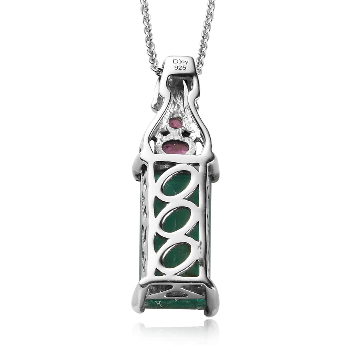 Emeraldine Quartz (Triplet) and Orissa Rhodolite Garnet Pendant Necklace 20 Inches in Platinum Over Sterling Silver 5.15 ctw image number 4