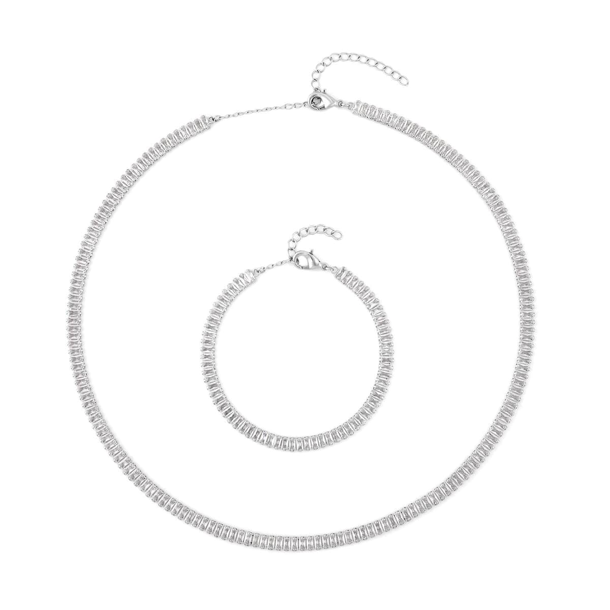 Simulated Diamond Tennis Bracelet (6.75-8.75In) and Necklace 16.5-19.5 Inches in Silvertone 50.00 ctw image number 0
