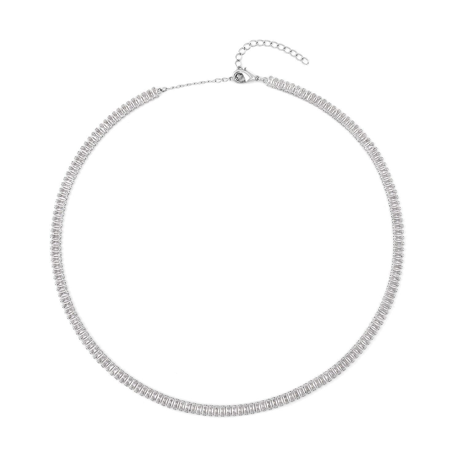 Simulated Diamond Tennis Bracelet (6.75-8.75In) and Necklace 16.5-19.5 Inches in Silvertone 50.00 ctw