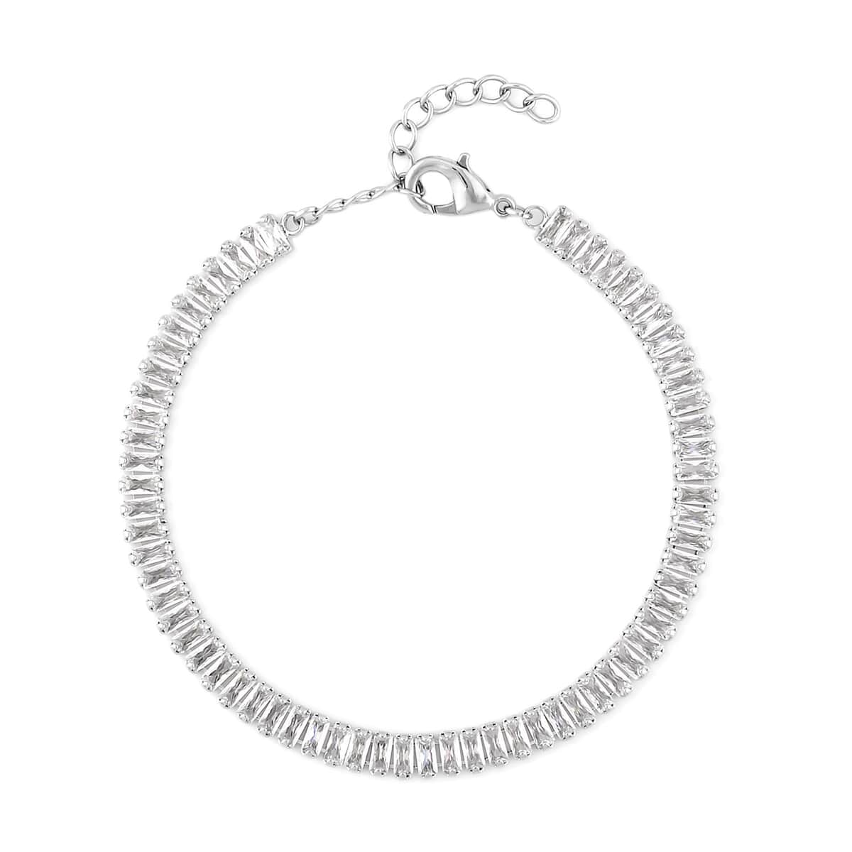 Simulated Diamond Tennis Bracelet (6.75-8.75In) and Necklace 16.5-19.5 Inches in Silvertone 50.00 ctw image number 5