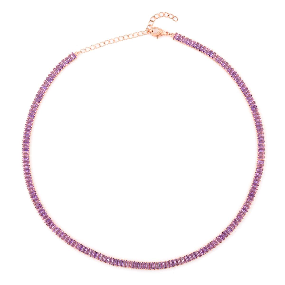 Simulated Amethyst Color Diamond Tennis Bracelet (6.75-8.75In) and Necklace 16.5-19.5 Inches in Rosetone 50.00 ctw image number 2