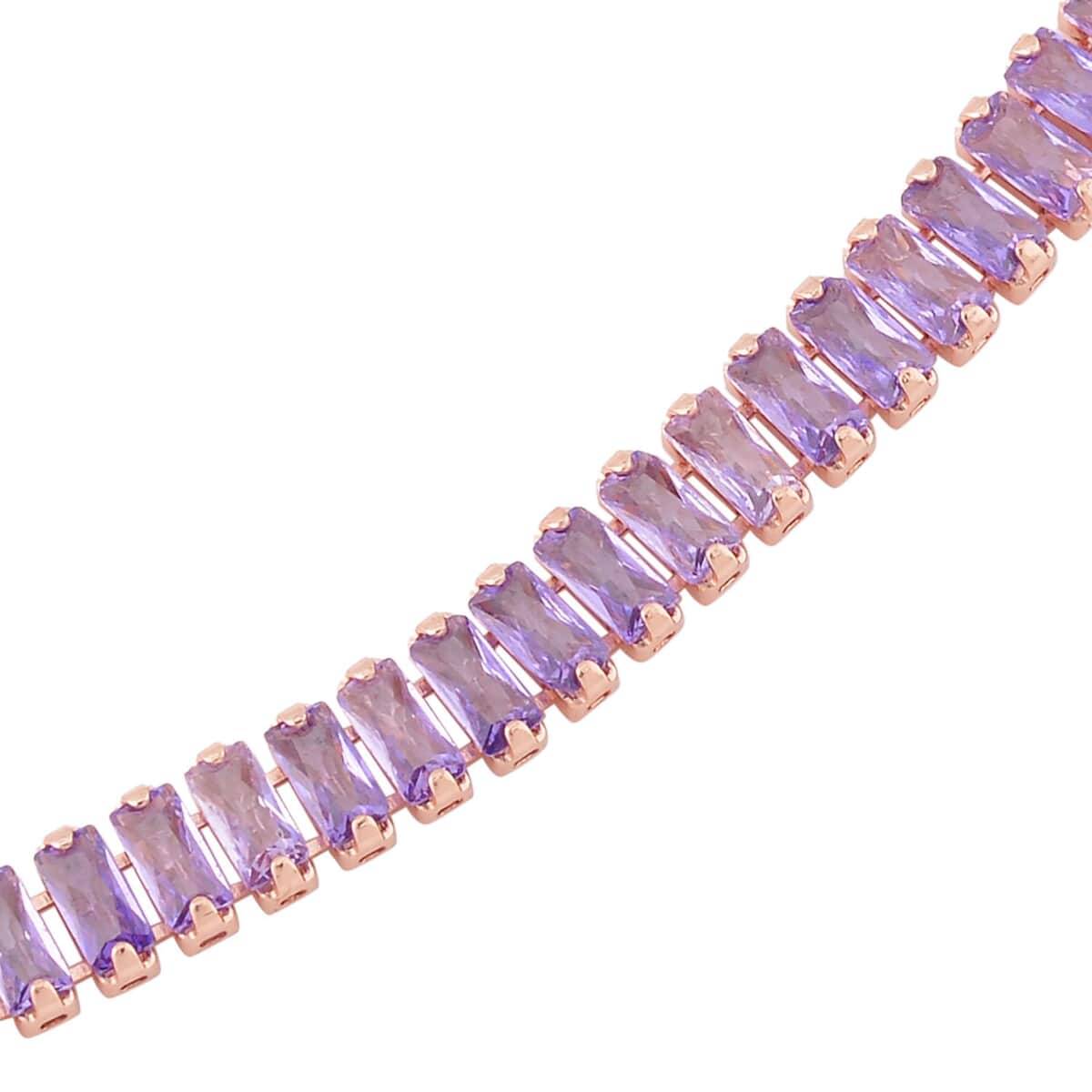 Simulated Amethyst Color Diamond Tennis Bracelet (6.75-8.75In) and Necklace 16.5-19.5 Inches in Rosetone 50.00 ctw image number 3