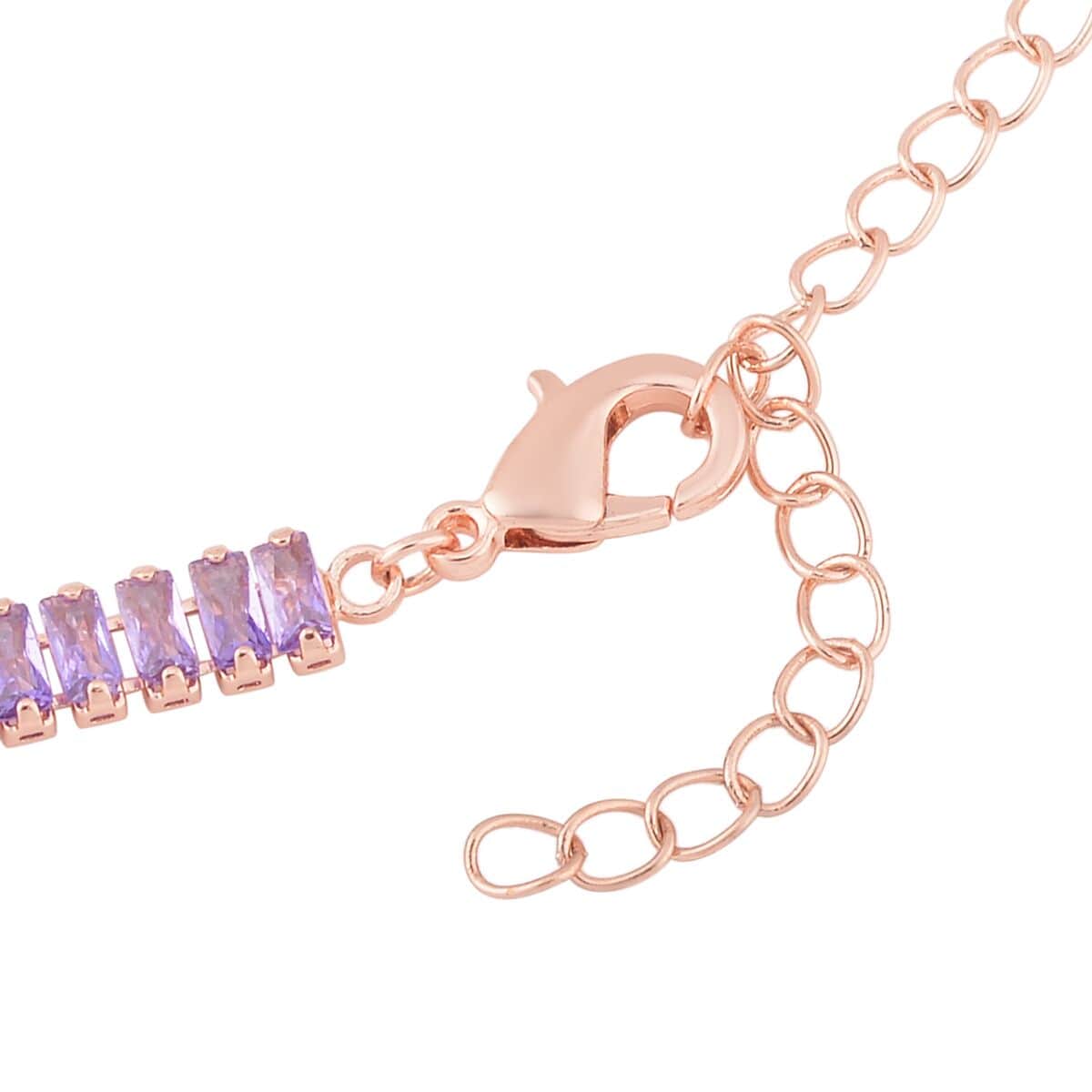 Simulated Amethyst Color Diamond Tennis Bracelet (6.75-8.75In) and Necklace 16.5-19.5 Inches in Rosetone 50.00 ctw image number 4