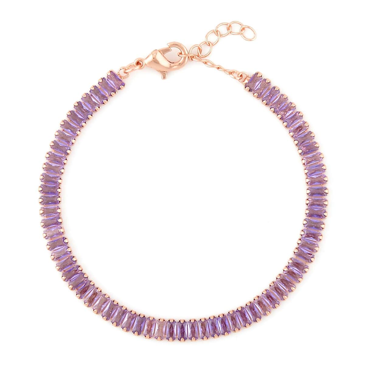 Simulated Amethyst Color Diamond Tennis Bracelet (6.75-8.75In) and Necklace 16.5-19.5 Inches in Rosetone 50.00 ctw image number 5