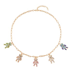 Multi Color Austrian Crystal Teddy Bear Earrings and Necklace 20-22 Inches in Goldtone