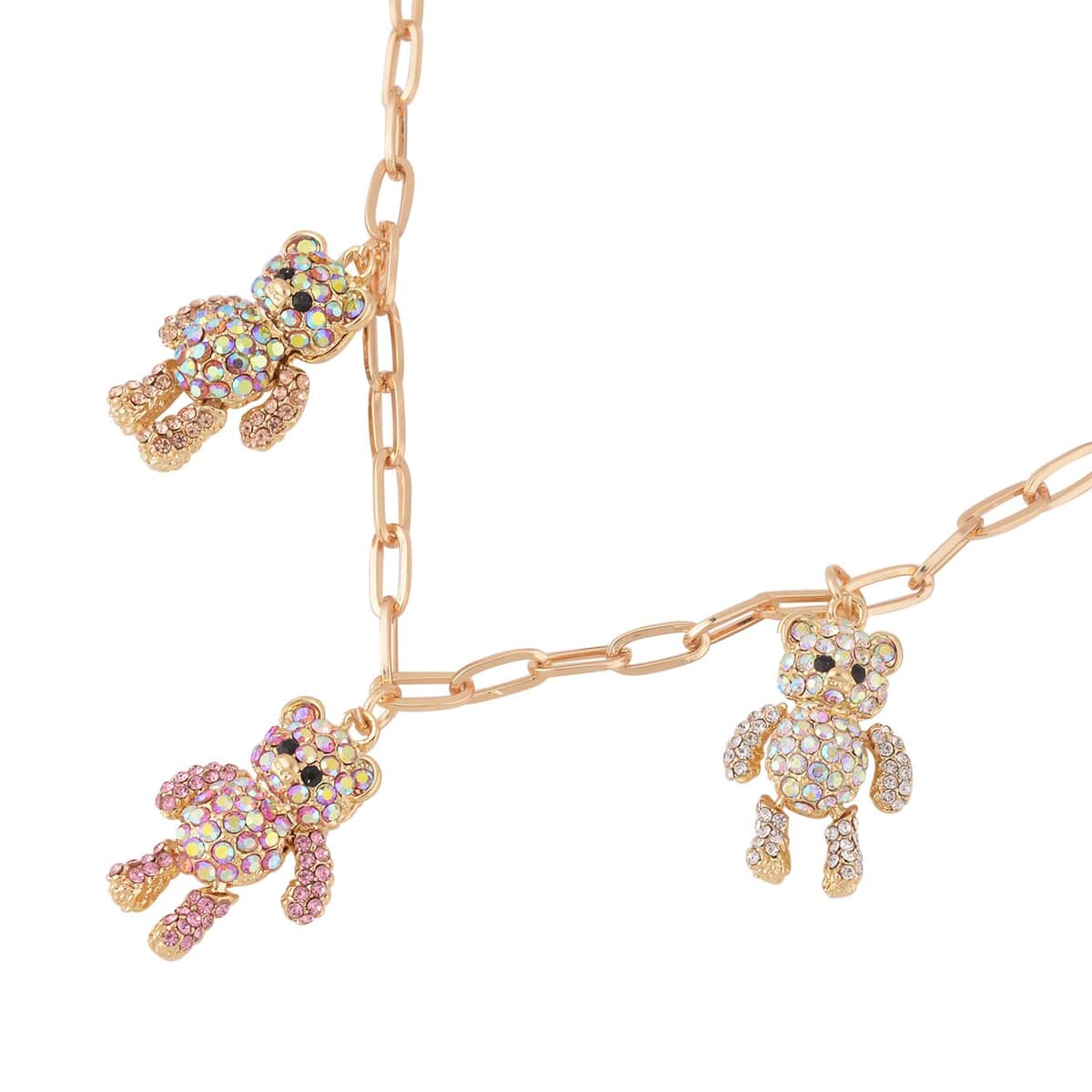 Multi Color Austrian Crystal Teddy Bear Earrings and Necklace 20-22 Inches in Goldtone image number 3