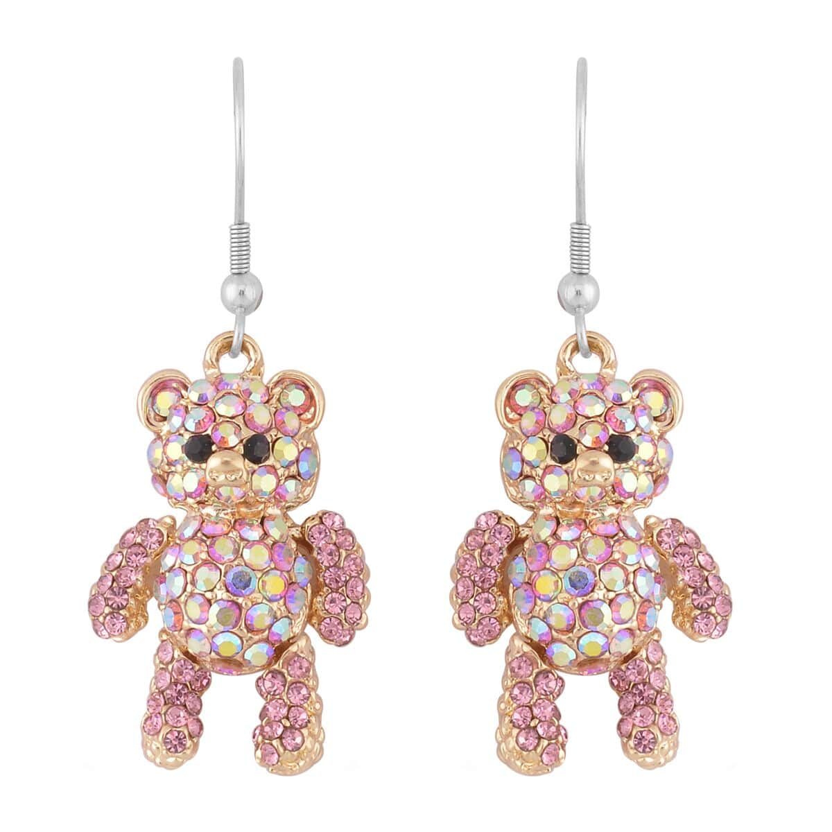 Multi Color Austrian Crystal Teddy Bear Earrings and Necklace 20-22 Inches in Goldtone image number 5