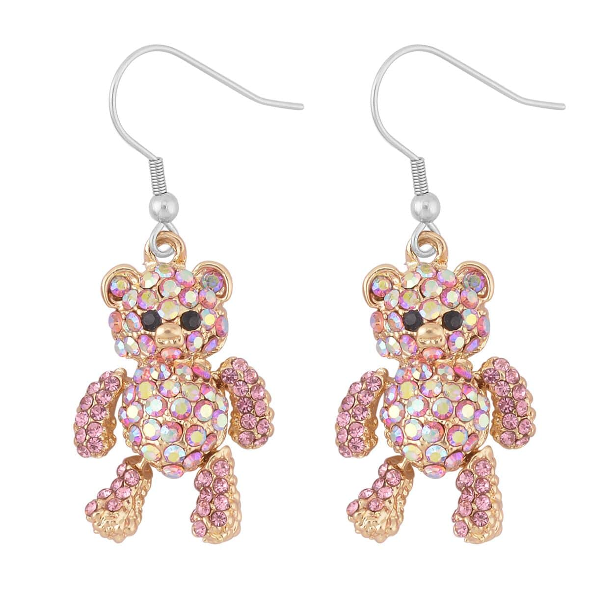 TLV Multi Color Austrian Crystal Teddy Bear Earrings and Necklace (20 Inches) in Goldtone image number 6