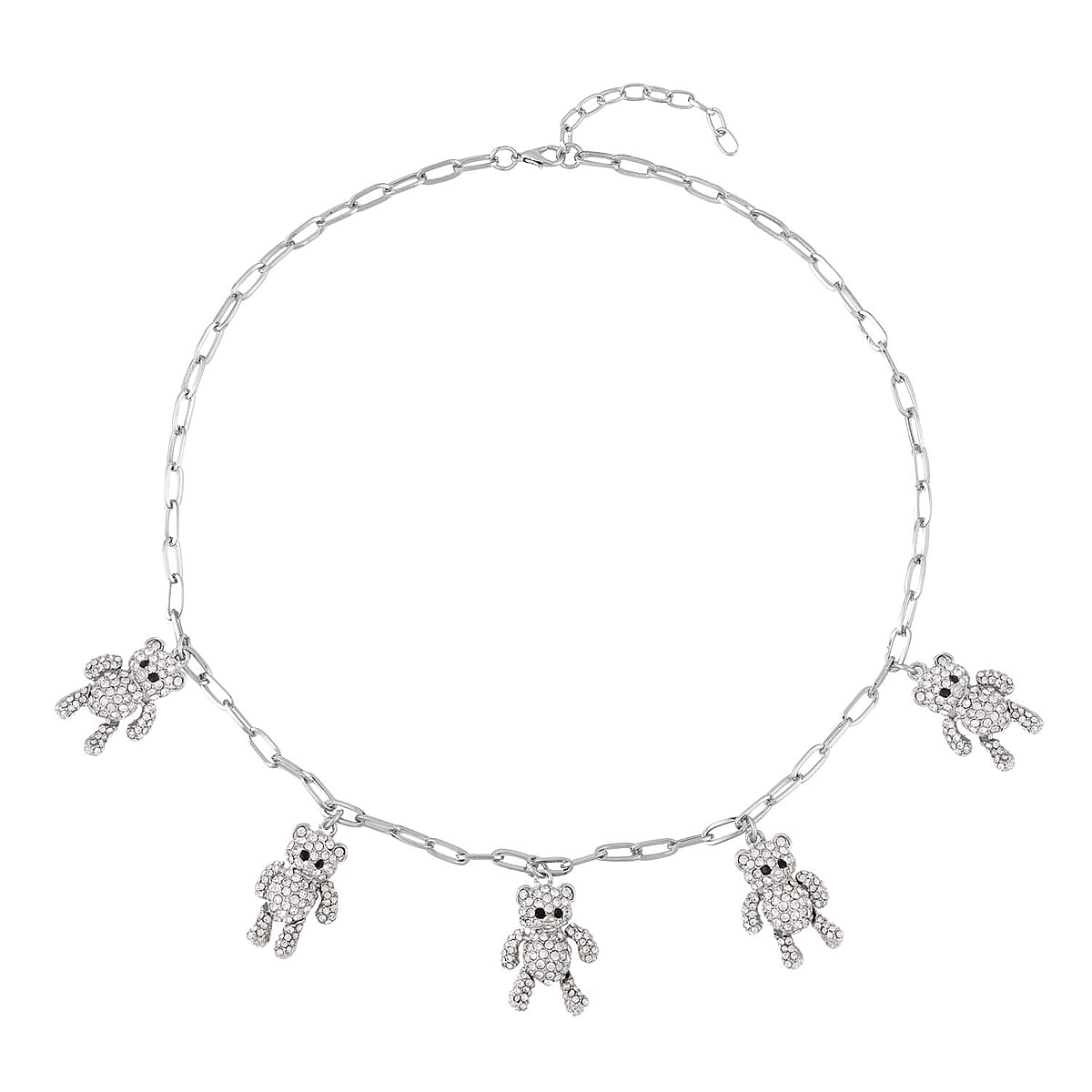 White and Black Austrian Crystal Teddy Bear Earrings and Necklace 20-22 Inches in Silvertone image number 2