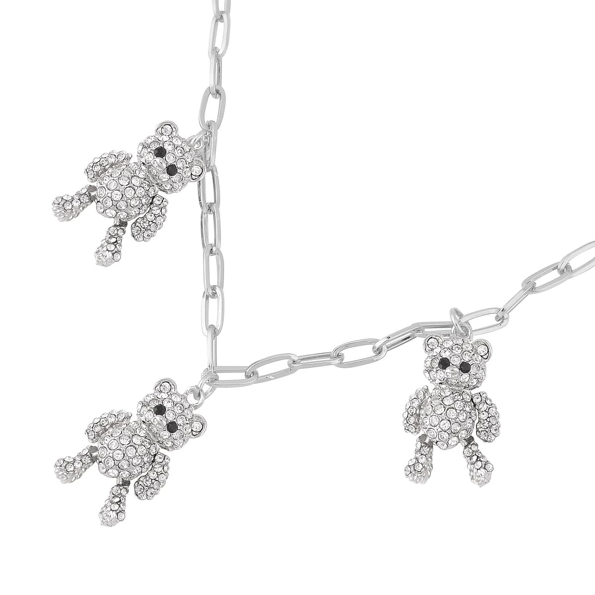 White and Black Austrian Crystal Teddy Bear Earrings and Necklace 20-22 Inches in Silvertone image number 3