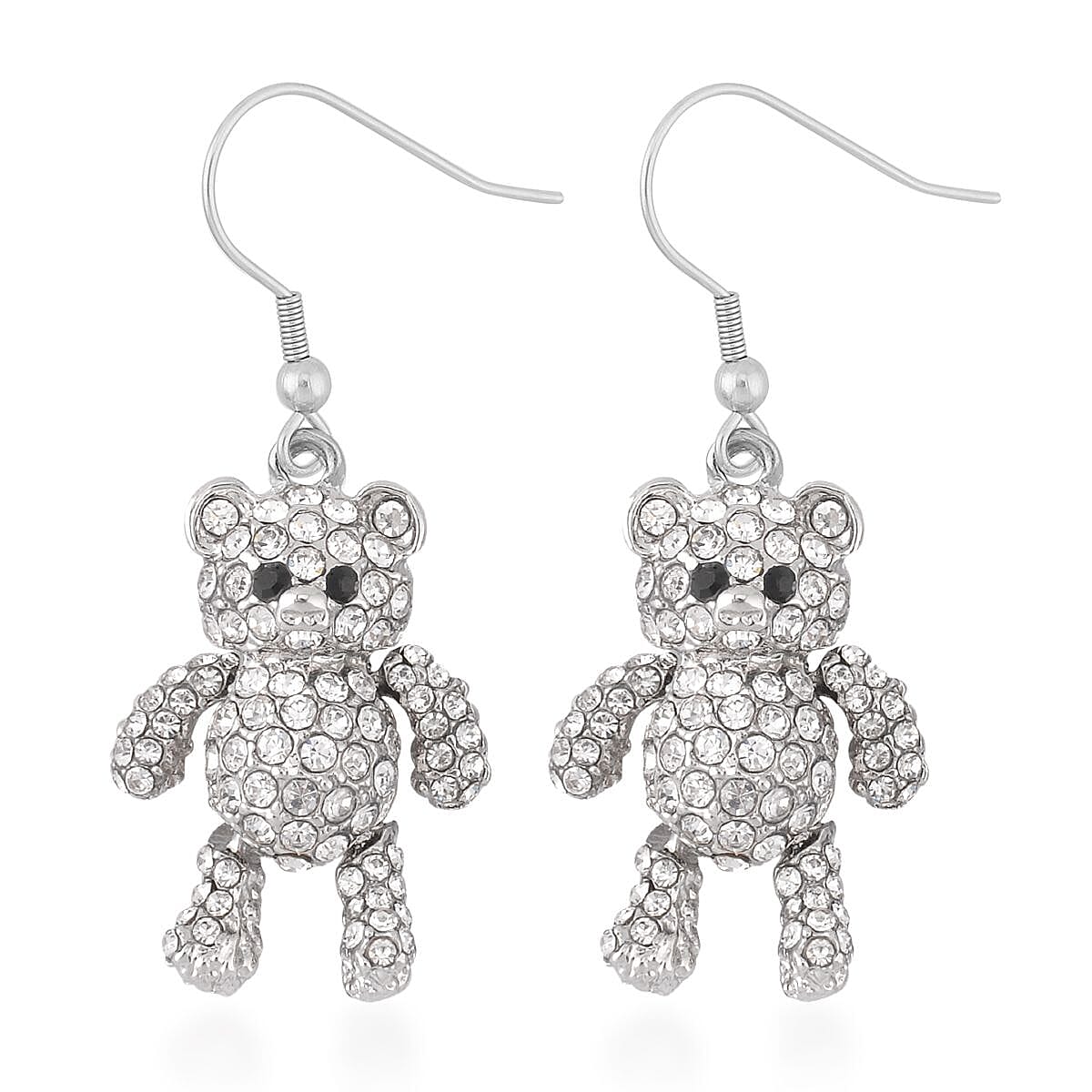 White and Black Austrian Crystal Teddy Bear Earrings and Necklace 20-22 Inches in Silvertone image number 6