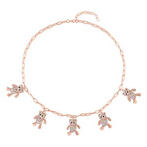 Champagne Austrian Crystal Teddy Bear Earrings and Necklace 20-22 Inches in Rosetone