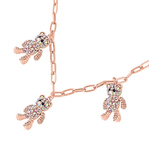 Champagne Austrian Crystal Teddy Bear Earrings and Necklace 20-22 Inches in Rosetone
