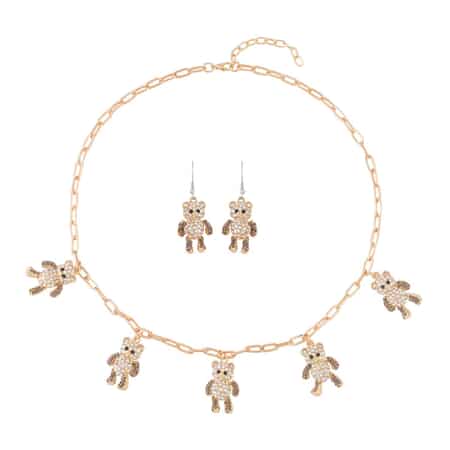 Buy Aurora Borealis Austrian Crystal Teddy Bear Earrings and Necklace 20-22  Inches in Goldtone at