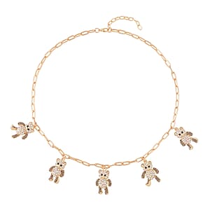 Aurora Borealis Austrian Crystal Teddy Bear Earrings and Necklace 20-22 Inches in Goldtone