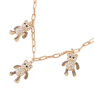 Aurora Borealis Austrian Crystal Teddy Bear Earrings and Necklace 20-22 Inches in Goldtone