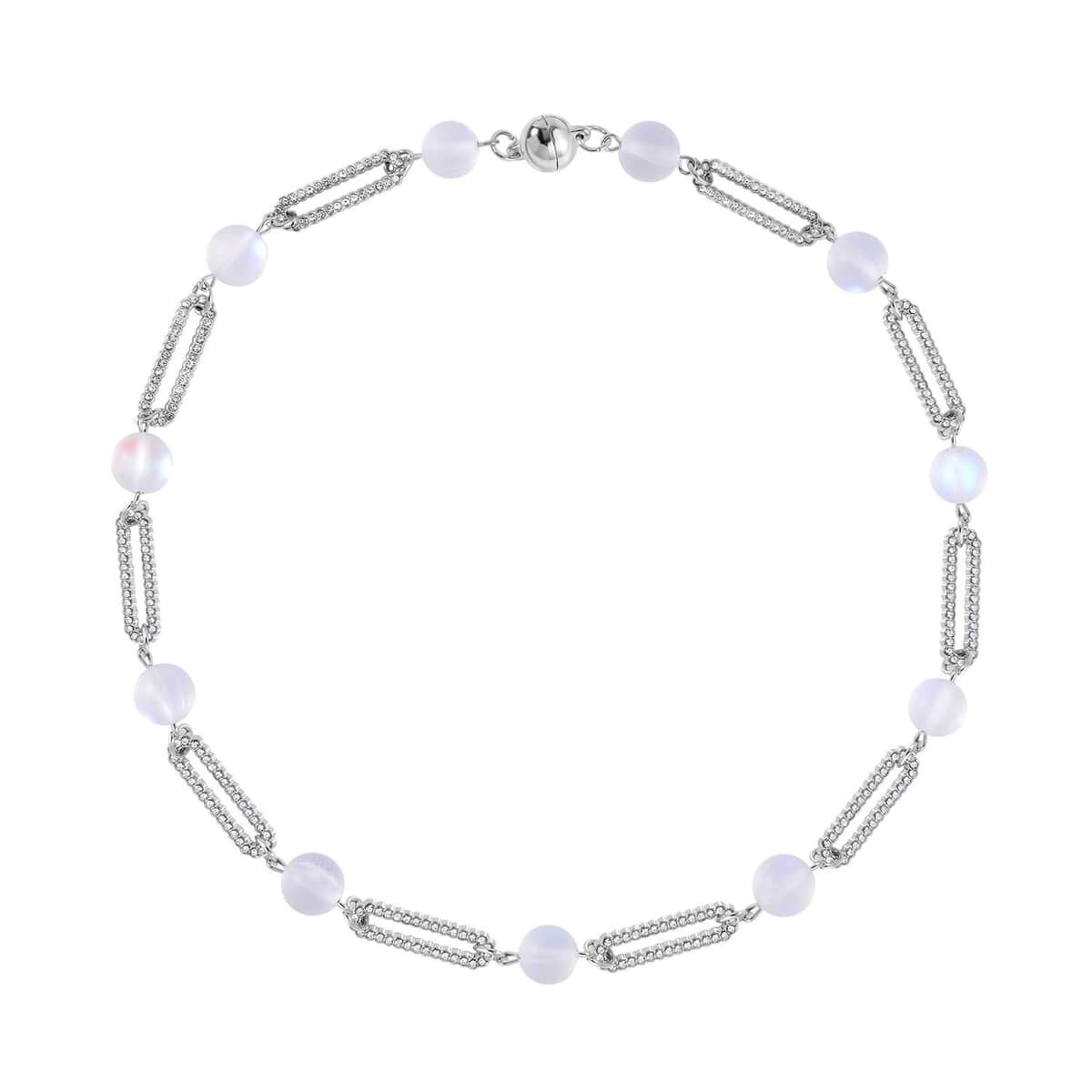 White Aurora Borealis Glass and Austrian Crystal Bracelet (7.25In) and Necklace 19 Inches in Silvertone image number 3