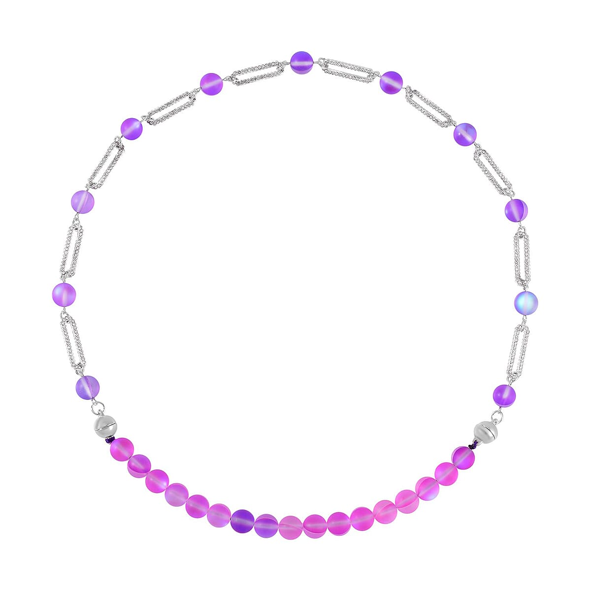 Purple Aurora Borealis Glass and Purple Austrian Crystal Set of Bracelet (7.25In) and Necklace 19 Inches in Silvertone image number 2