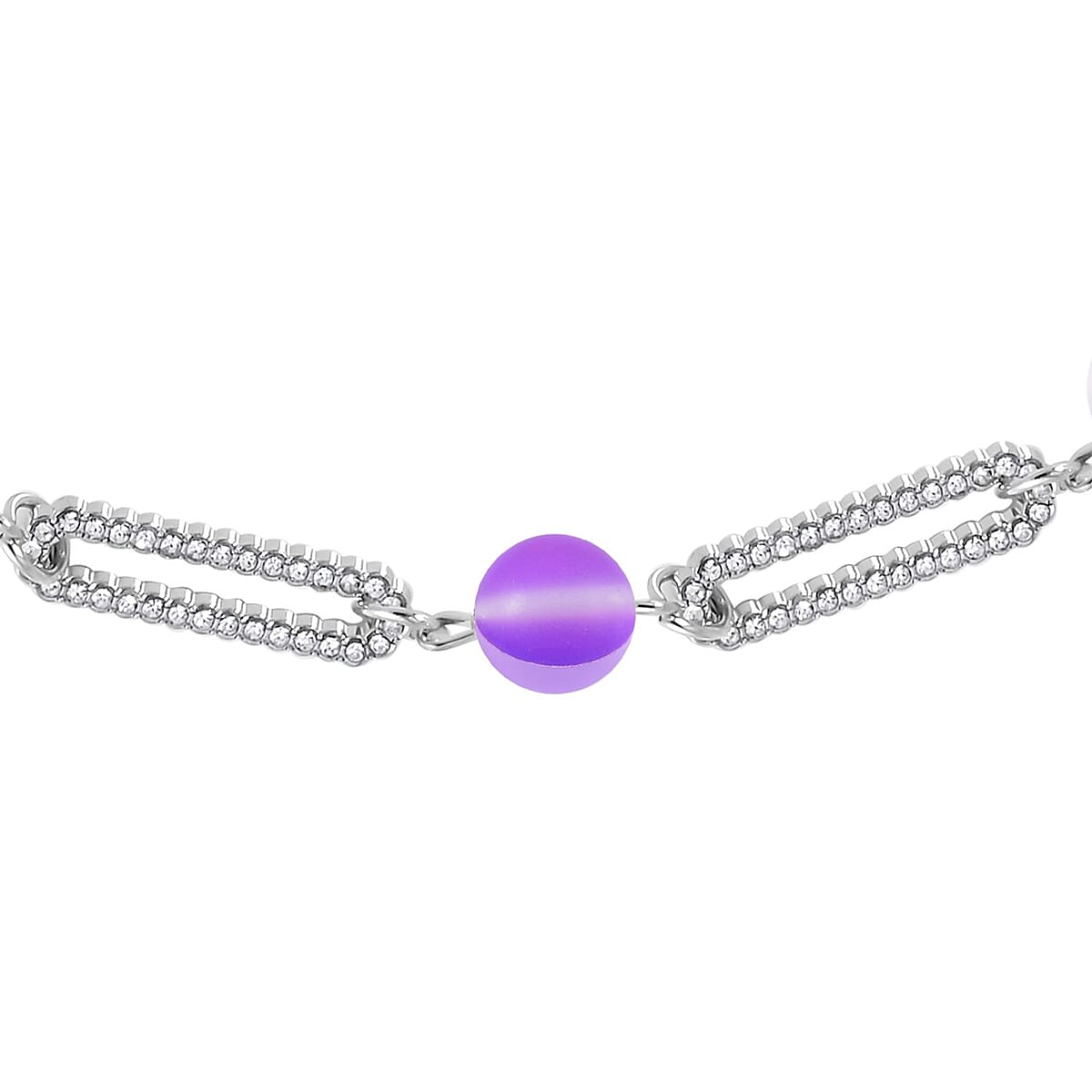 Purple Aurora Borealis Glass and Purple Austrian Crystal Set of Bracelet (7.25In) and Necklace 19 Inches in Silvertone image number 4