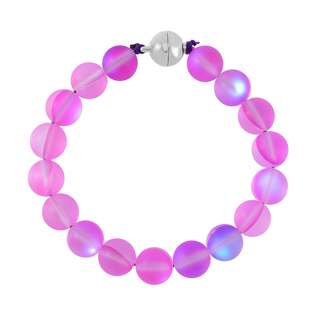 Purple Aurora Borealis Glass and Purple Austrian Crystal Set of Bracelet (7.25In) and Necklace 19 Inches in Silvertone image number 6