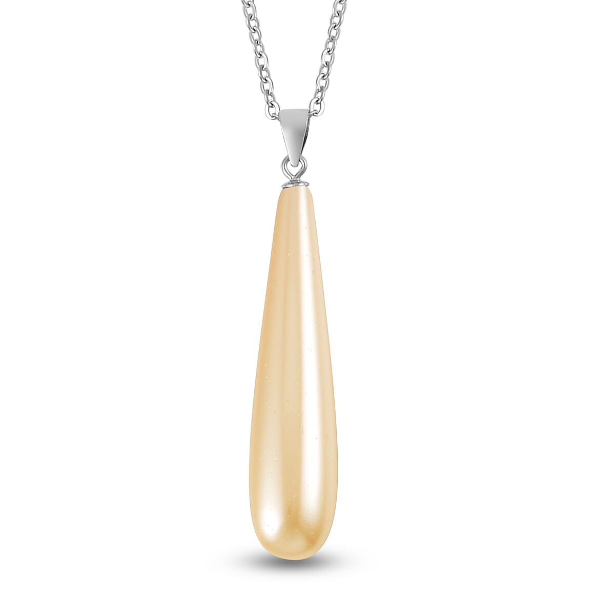Golden Shell Pearl Drop Earrings and Pendant in Sterling Silver with Stainless Steel Necklace 20 Inches image number 2