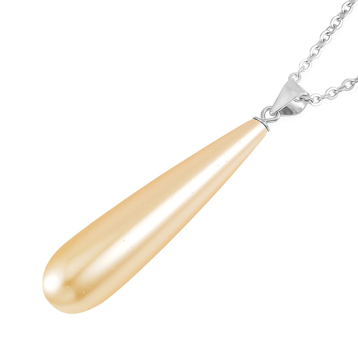 Golden Shell Pearl Drop Earrings and Pendant in Sterling Silver with Stainless Steel Necklace 20 Inches image number 3