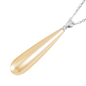 Golden Shell Pearl Drop Earrings and Pendant in Sterling Silver with Stainless Steel Necklace 20 Inches