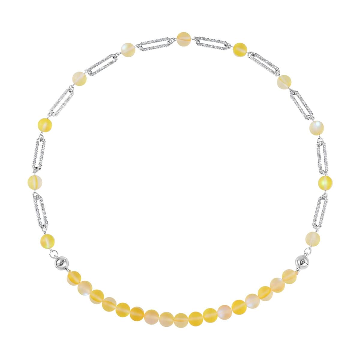 Yellow Aurora Borealis Glass and Yellow Austrian Crystal Set of Bracelet (7.25In) and Necklace in Goldtone 19 Inches image number 2