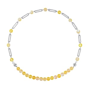 Yellow Aurora Borealis Glass and Yellow Austrian Crystal Set of Bracelet (7.25In) and Necklace in Goldtone 19 Inches