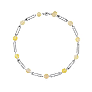 Yellow Aurora Borealis Glass and Yellow Austrian Crystal Set of Bracelet (7.25In) and Necklace in Goldtone 19 Inches