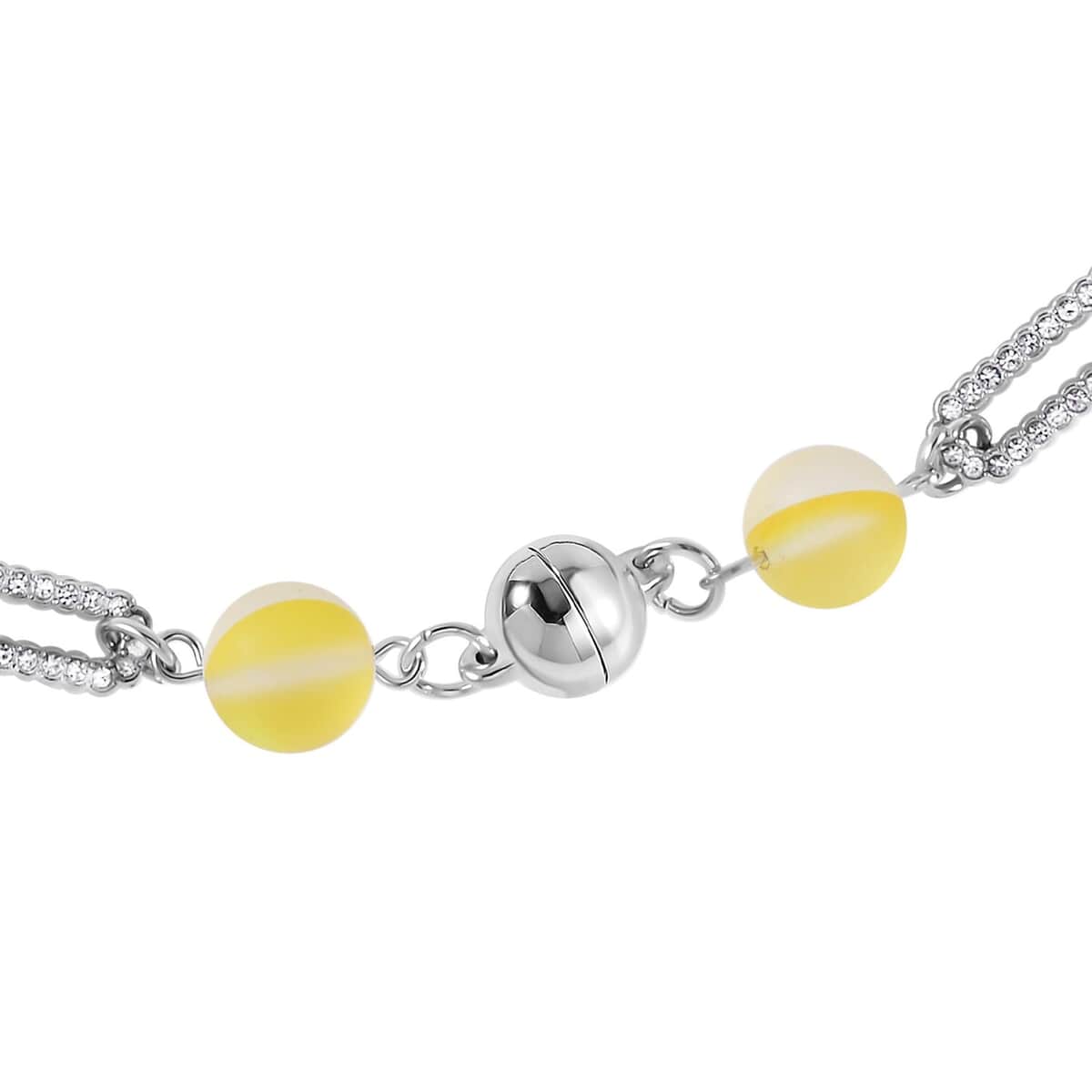 Yellow Aurora Borealis Glass and Yellow Austrian Crystal Set of Bracelet (7.25In) and Necklace in Goldtone 19 Inches image number 5