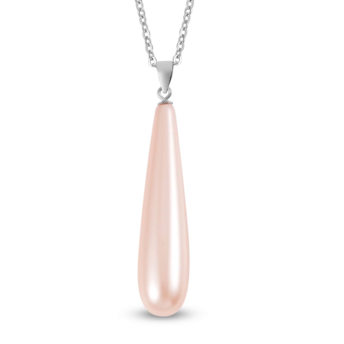 Peach Shell Pearl Drop Earrings and Pendant in Sterling Silver with Stainless Steel Necklace 20 Inches image number 2