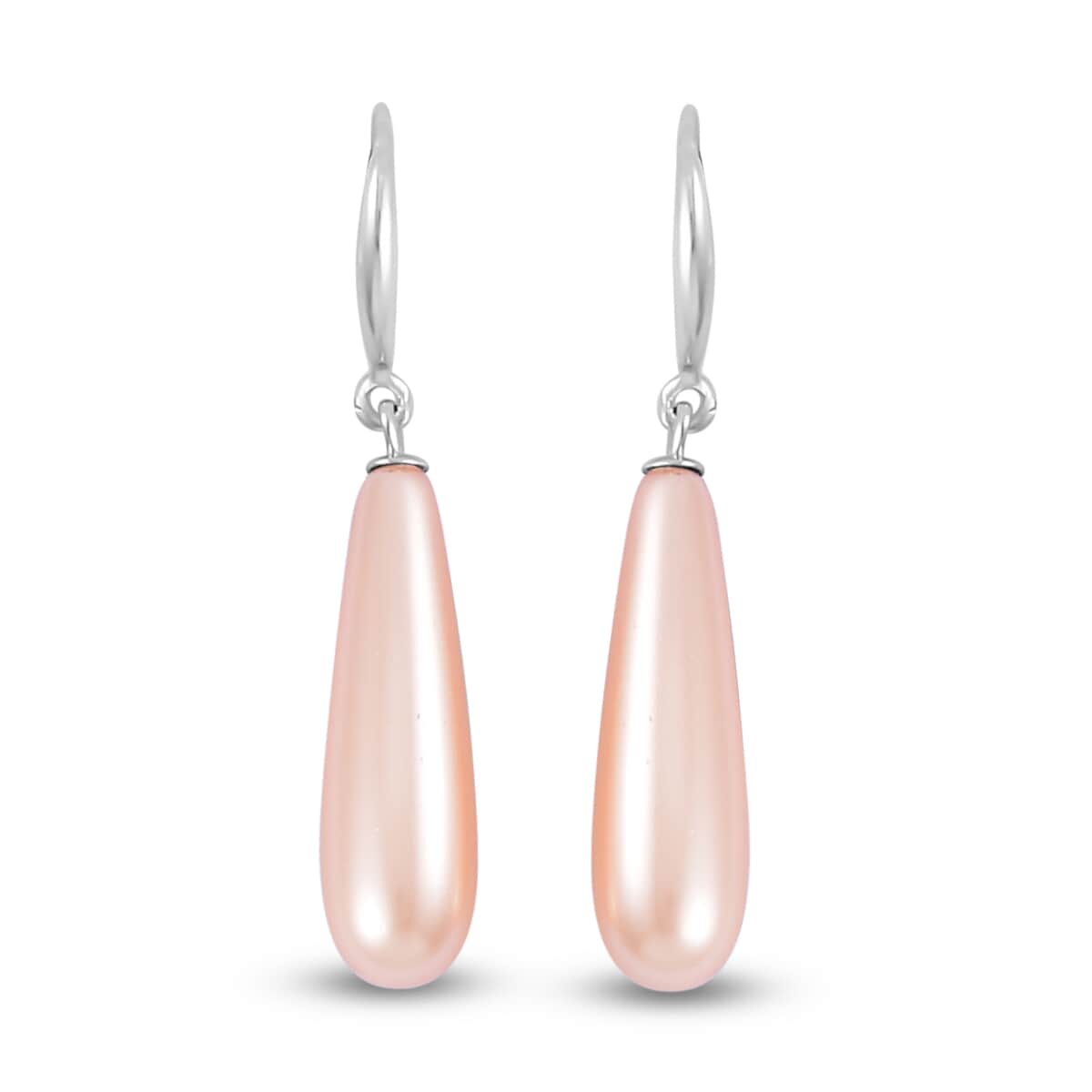 Peach Shell Pearl Drop Earrings and Pendant in Sterling Silver with Stainless Steel Necklace 20 Inches image number 5