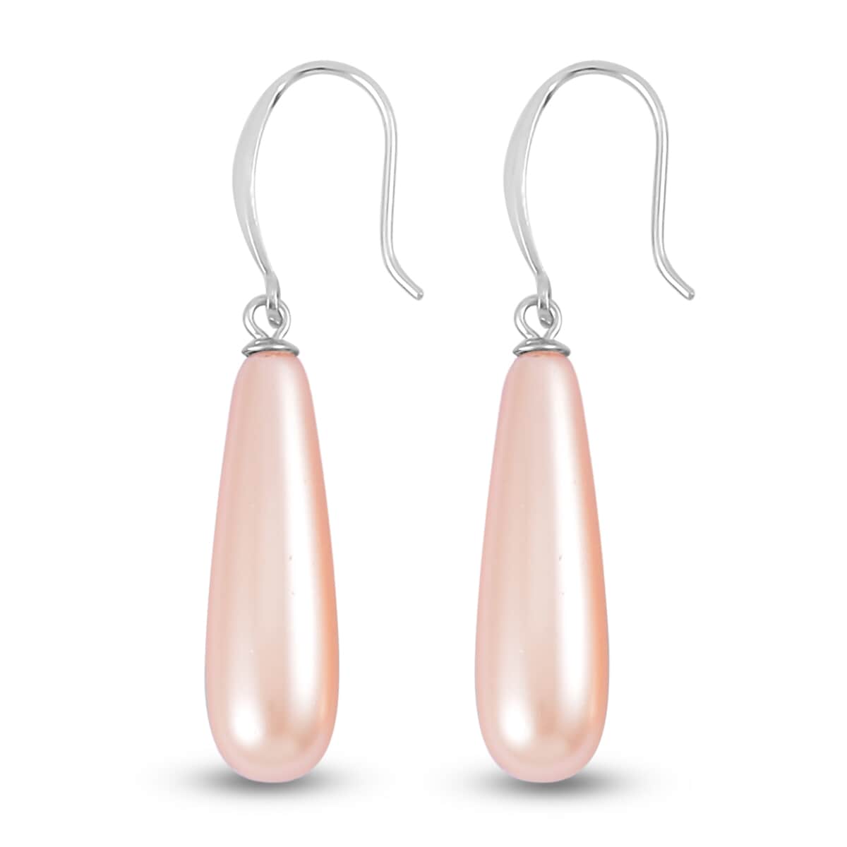 Peach Shell Pearl Drop Earrings and Pendant in Sterling Silver with Stainless Steel Necklace 20 Inches image number 6