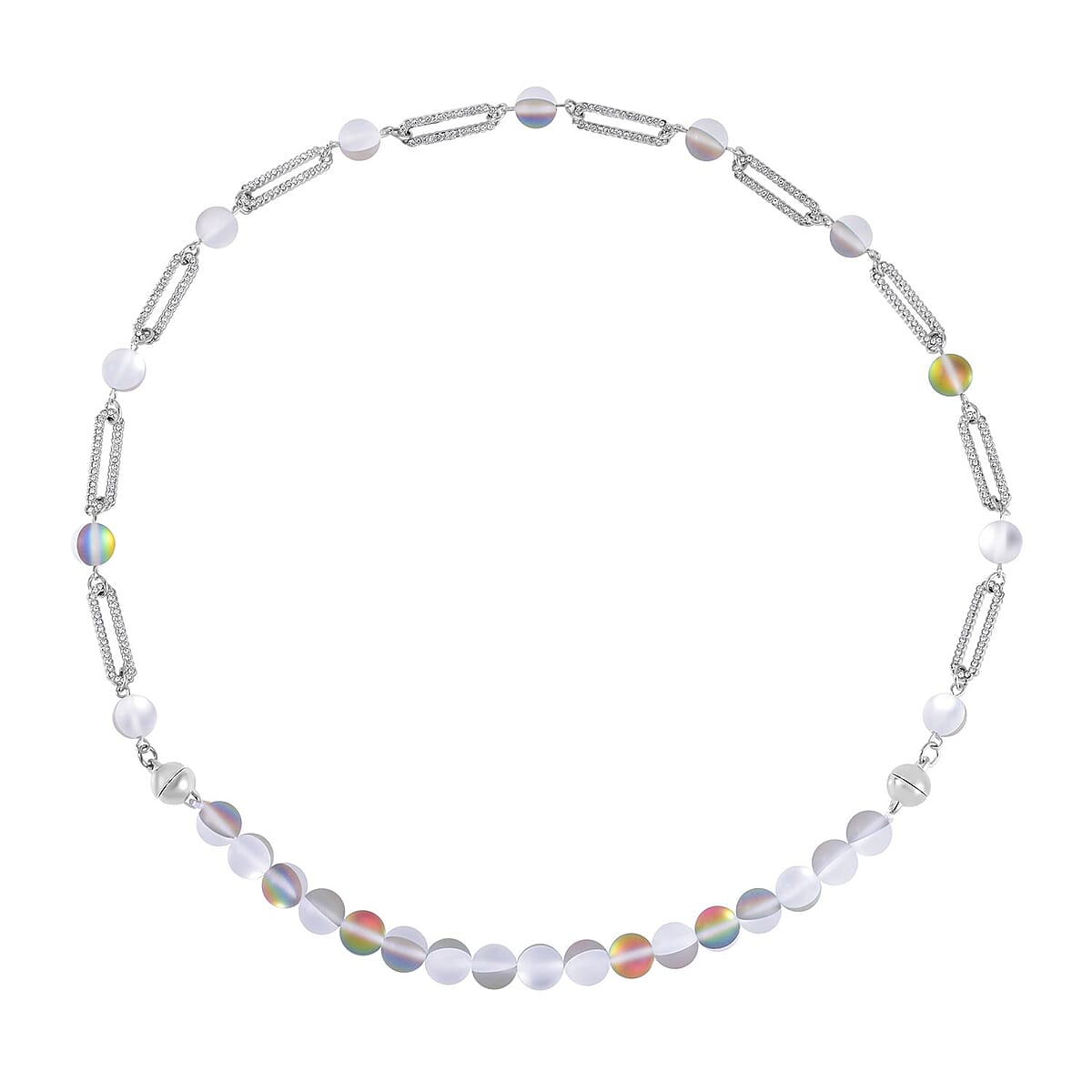 Mystic Color Aurora Borealis Glass and Mystic Color Austrian Crystal Set of Bracelet (7.25In) and Necklace 19 Inches in Silvertone image number 2