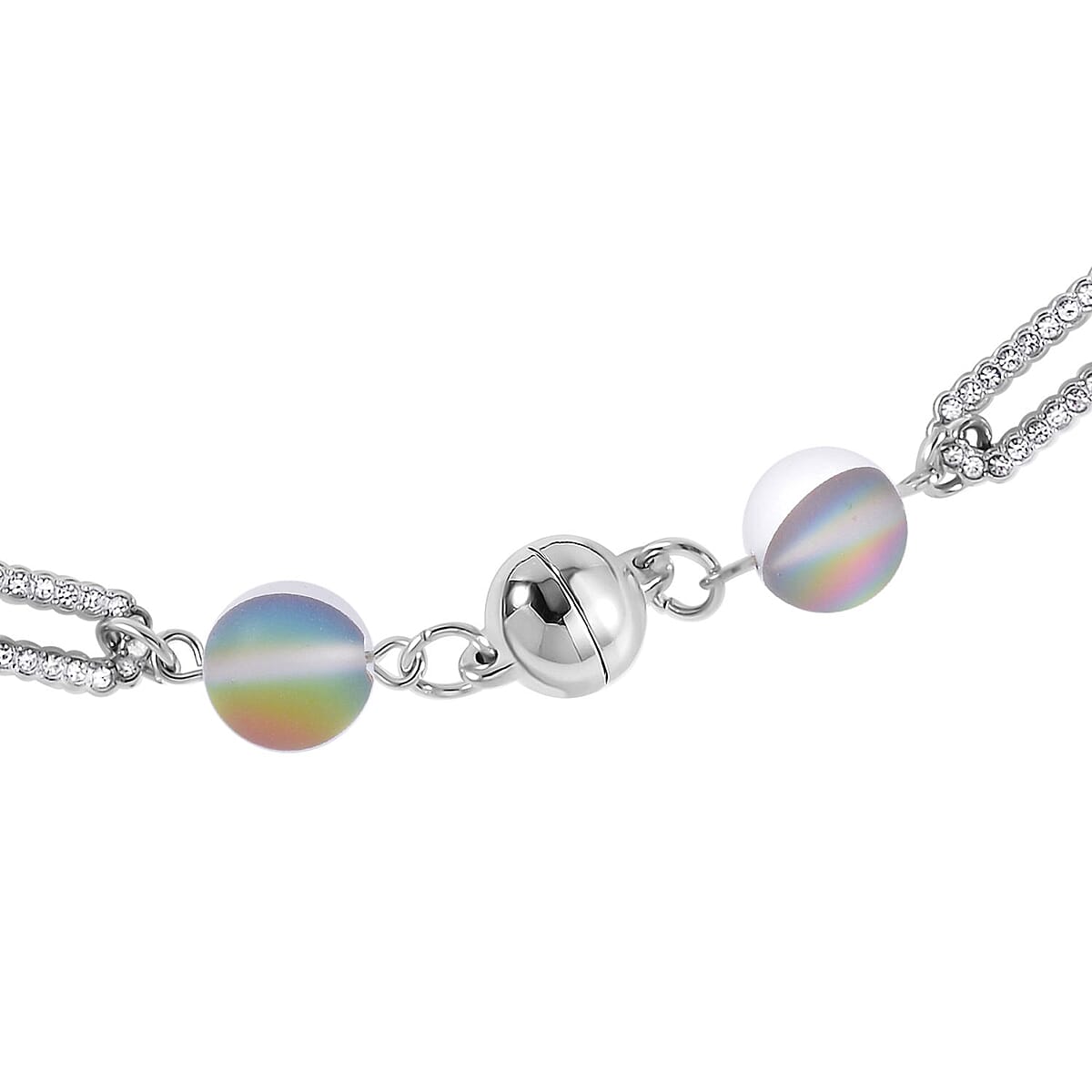 Mystic Color Aurora Borealis Glass and Mystic Color Austrian Crystal Set of Bracelet (7.25In) and Necklace 19 Inches in Silvertone image number 5
