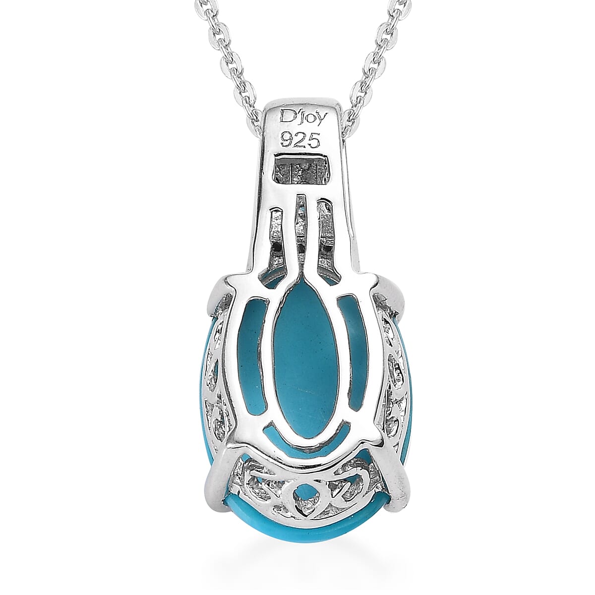 Sleeping Beauty Turquoise, Blue and White Diamond Pendant Necklace 20 Inches in Platinum Over Sterling Silver 5.10 ctw image number 4