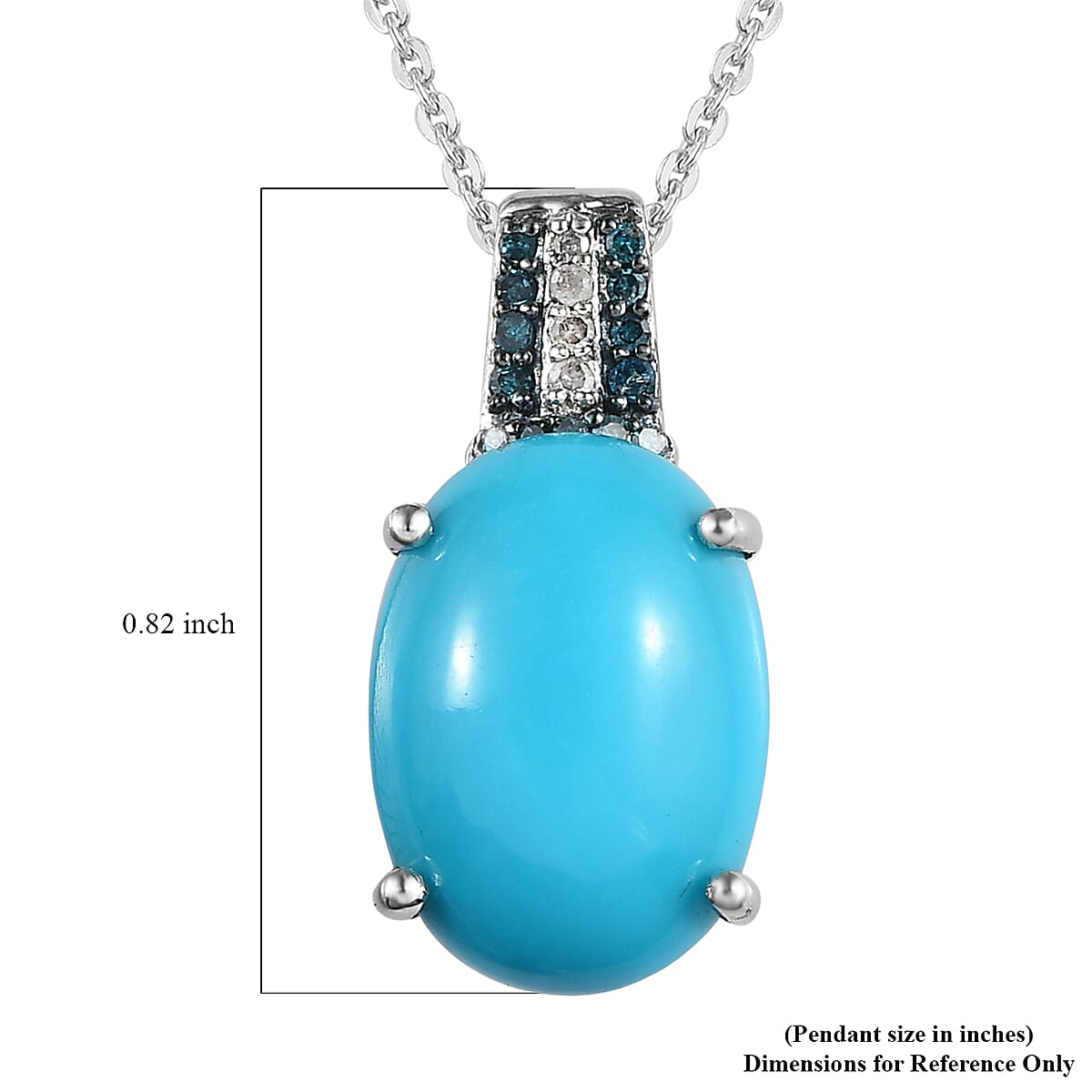 Sleeping Beauty Turquoise, Blue and White Diamond Pendant Necklace 20 Inches in Platinum Over Sterling Silver 5.10 ctw image number 6