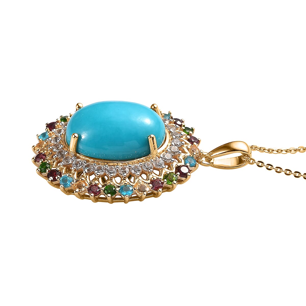 Sleeping Beauty Turquoise and Multi Gemstone Cocktail Pendant Necklace 20 Inches in Vermeil Yellow Gold Over Sterling Silver 9.50 ctw image number 3