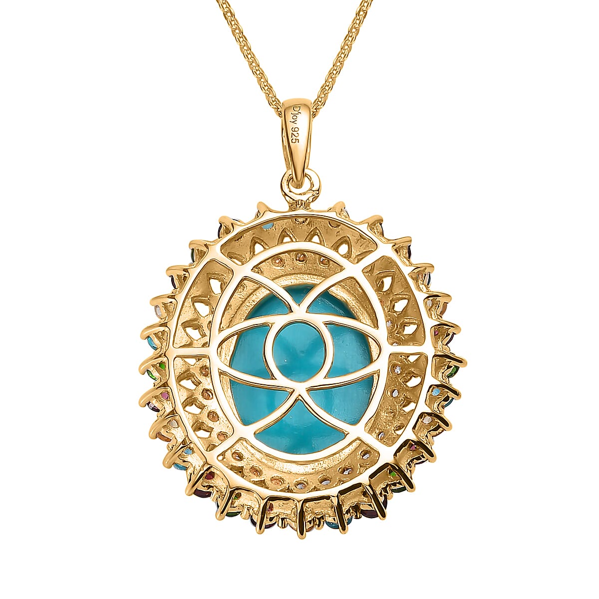 Sleeping Beauty Turquoise and Multi Gemstone Cocktail Pendant Necklace 20 Inches in Vermeil Yellow Gold Over Sterling Silver 9.50 ctw image number 4