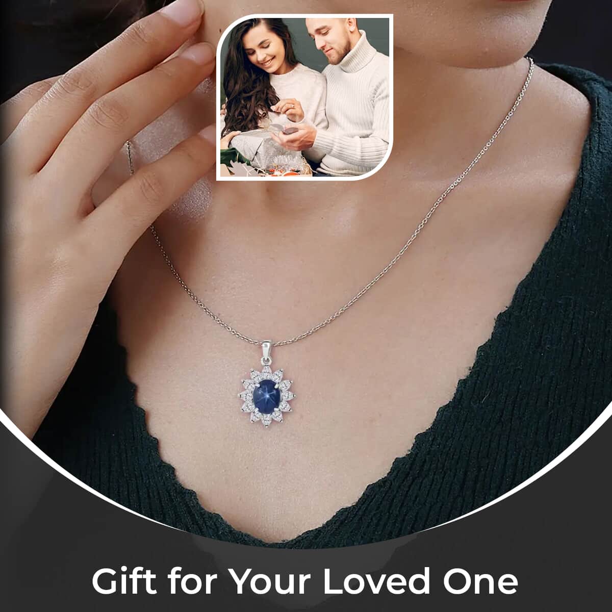 Buy Blue Star Sapphire (DF) and Moissanite Sunburst Pendant Necklace 18 ...