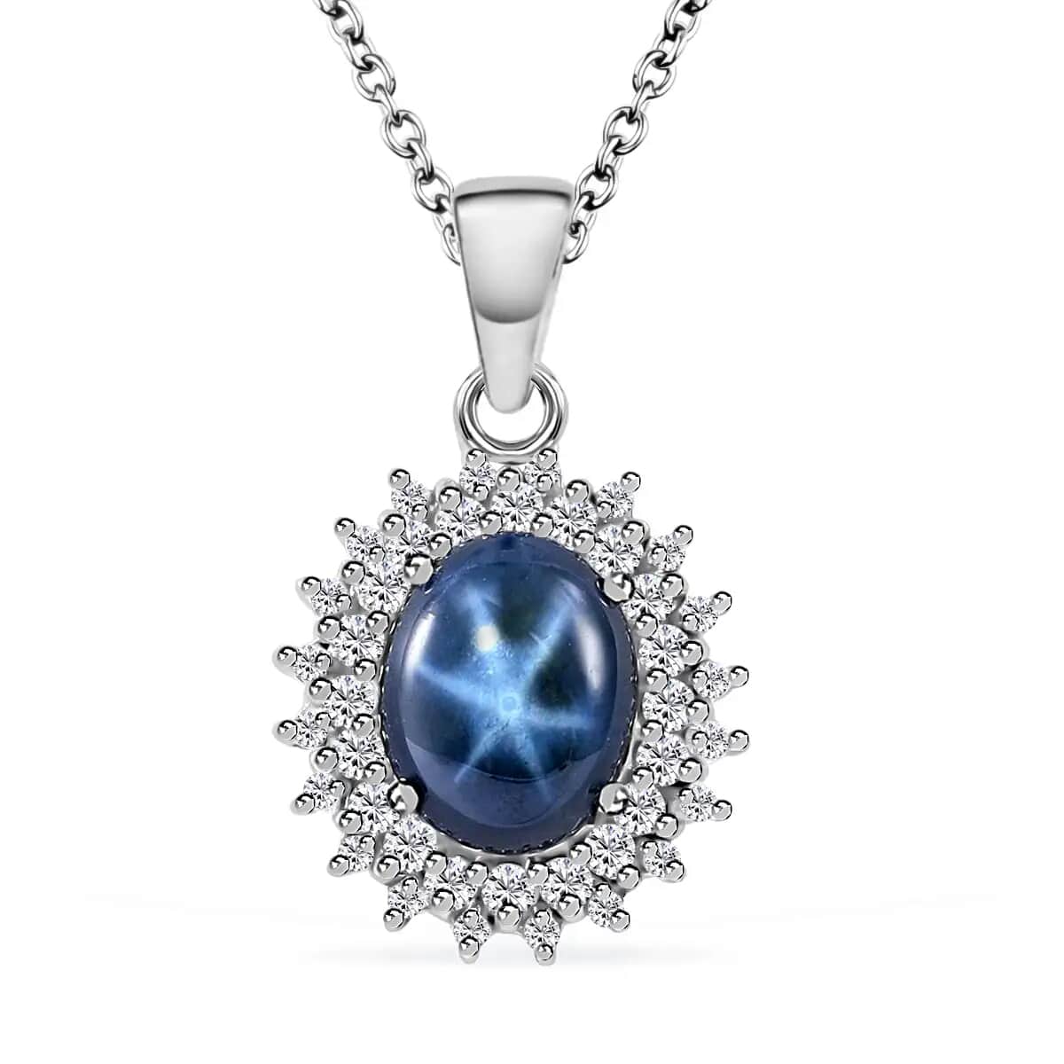 Buy Blue Star Sapphire (DF) Pendant Necklace, Double Halo Pendant ...