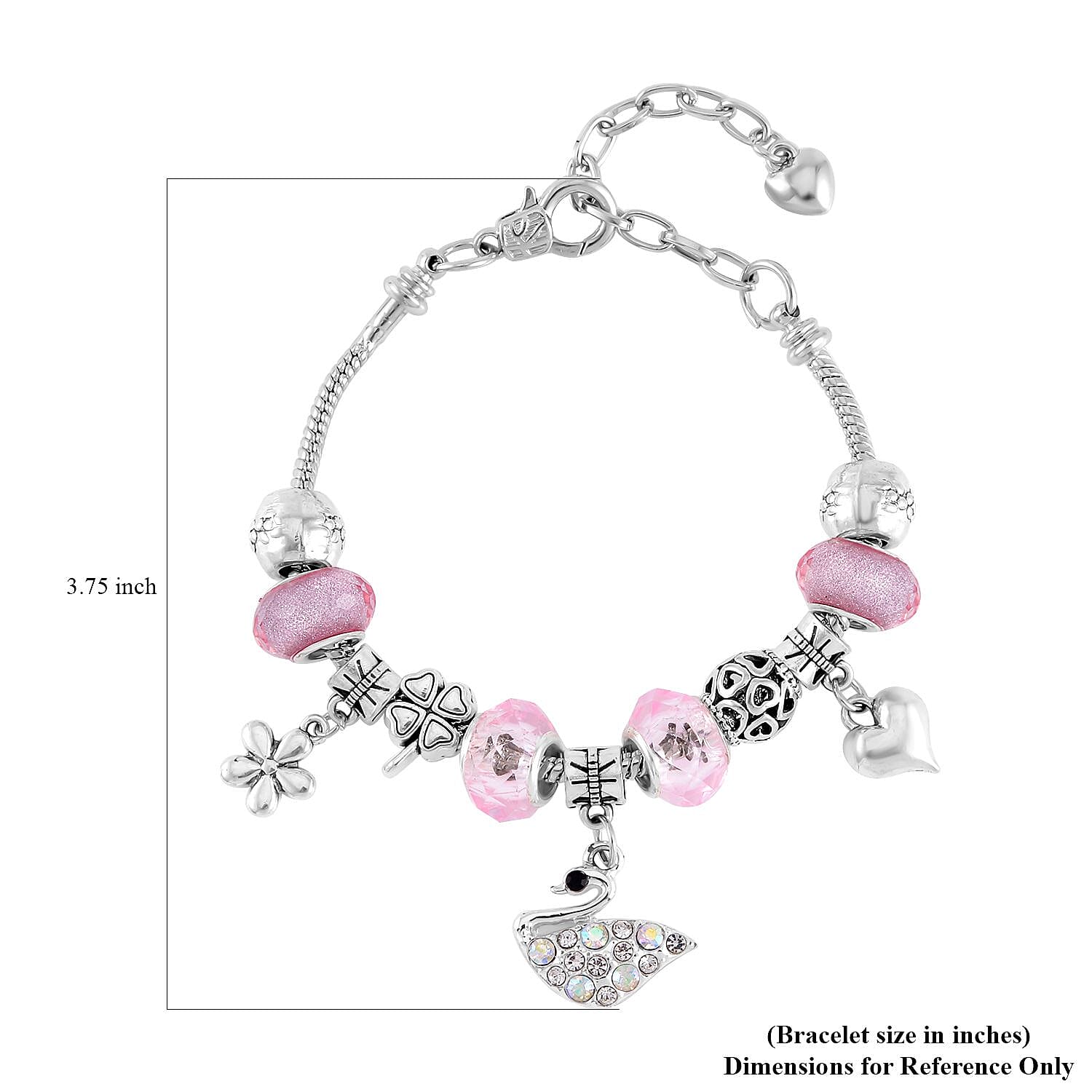 Pink Resin, Multi Austrian Crystal Bracelet (7-9In) in Silvertone with Enameled Dolphin Keychain in Goldtone