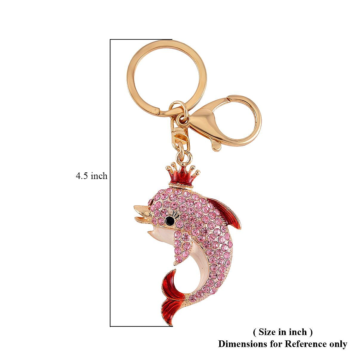 Pink Resin, Multi Austrian Crystal Bracelet (7-9In) in Silvertone with Enameled Dolphin Keychain in Goldtone