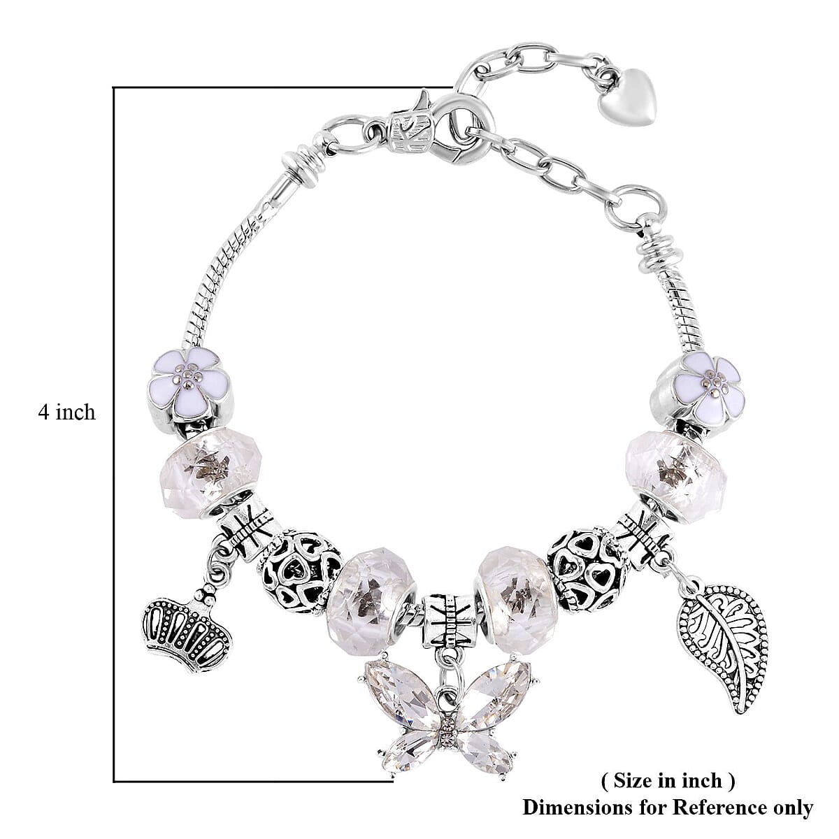 White Resin, Austrian Crystal and Enameled Bracelet (7-9In) and Cross Keychain in Silvertone image number 3
