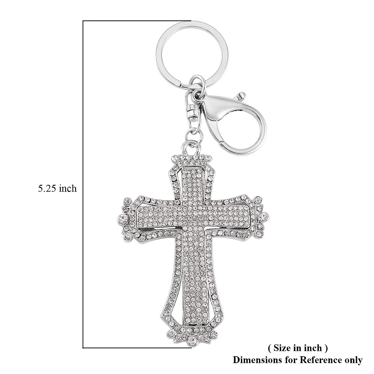 White Resin, Austrian Crystal and Enameled Bracelet (7-9In) and Cross Keychain in Silvertone image number 6