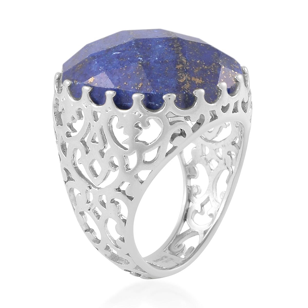Lapis Lazuli Solitaire Ring (Size 6.0) and Pendant Necklace 20-22 Inches in Stainless Steel 30.00 ctw